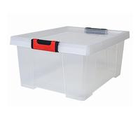 EDA Boîte de rangement solide Clipstock 30 L – avec couvercle, poignées Soft Touch, empilable