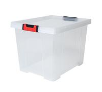 EDA - Boîte de rangement 45 L Clipstock - Avec couvercle - Poignées "Soft Touch" - Emboîtable et Superposable - Apte au contact alimentaire - 49,4 x 38,8 x H.35,8 cm - Transparent