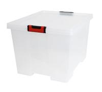 EDA - Boîte de rangement 75 L Clipstock - Avec couvercle - Poignées "Soft Touch" - Emboîtable et Superposable - Apte au contact alimentaire - 49,4 x 38,8 x H.35,8 cm - Transparent