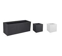 EDA - Jardinière Volcania'Up 57 L - Décor Imitation Pierre - 79,5 x 29,5 x 29,5 cm - Gris Anthracite & Pot Carré 21 L - 29,5 x 29,5 x 29,5 cm - Gris Galet