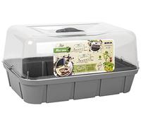 EDA - Mini Serre de Culture Veg&Table - 5,7 L - Taille M - Couvercle avec Système d'Aération Inclus - Plateau pour Semis - 38 x 25,5 x H. 19 cm - Gris Anthracite