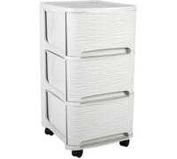 EDA Tour de rangement STONE – 3 tiroirs (14 L) avec roulettes – Blanc cérusé
