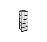 EDA PLASTIQUE Tour de rangement - 5 Tiroirs avec roulettes - Noir et naturel - 32 x 37 x 97 cm