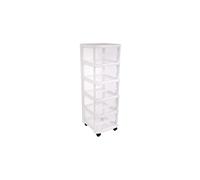 EDA PLASTIQUE Tour de rangement City avec roulettes - 5 Tiroirs - 32 x 37 x 97 cm - Blanc transparent