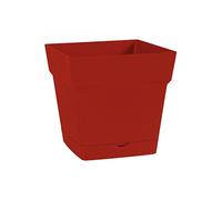 EDA Plastiques Pot Toscane carré avec Soucoupe clipsée 13641 R.RU SX6 Rouge/Rubis 17,4 x 17,4 x 17 cm
