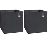 EDA - Pot Carré 40 cm Volcania 31 L - Décor Imitation Pierre - Double Paroi - Zone de Rétention d'eau - 39,5 x 39,5 x 43,5 cm - Gris Anthracite (Lot de 2)