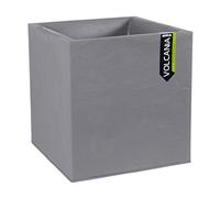 EDA - Pot Carré 40 cm Volcania 31 L - Décor Imitation Pierre - Double Paroi - Zone de Rétention d'Eau - 39,5 x 39,5 x 43,5 cm - Gris galet
