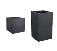 EDA - Pot Carré 50 cm Volcania 57 L - Décor Imitation Pierre - Double Paroi - Zone de Réte & Pot Carré Haut Volcania'Up 36 L - Décor Imitation Pierre - Simple Paroi - Zone de Rétention