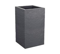 EDA - Pot Carré Haut Volcania'Up 36 L - Décor Imitation Pierre - Simple Paroi - Zone de Rétention d'eau - 29,5 x 29,5 x 49,5 cm - Gris Galet