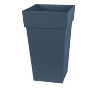 EDA - Pot de Fleur Carré Haut Toscane - 62 L - Intérieur & Extérieur - Zone de rétention d'eau pour Limiter l'Arrosage - Plastique Recyclé - 39 x 39 x H. 65 cm - Bleu Jean