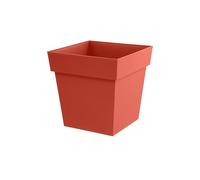 EDA - Pot de Fleur Carré Toscane 32 cm - 22 L - Intérieur & Extérieur - Zone de rétention d'eau pour Limiter l'Arrosage - Plastique Recyclé - 32 x 32 x H. 32 cm - Orange Terre Battue