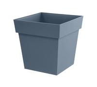 EDA - Pot de Fleur Carré Toscane 50 cm - 87 L - Intérieur & Extérieur - Zone de rétention d'eau pour Limiter l'Arrosage - Plastique Recyclé - 49,5 x 49,5 x H. 52,5 cm - Bleu Jean