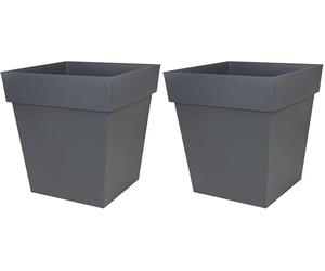 EDA - Pot de Fleur Carré Toscane 50 cm - Volume 87 L - 49,5 x 49,5 x H.52,5 cm - Gris Anthracite (Lot de 2)