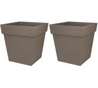 EDA - Pot de Fleur Carré Toscane 50 cm - Volume 87 L - 49,5 x 49,5 x H.52,5 cm - Taupe (Lot de 2)