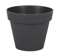 EDA - Pot de Fleur Rond Toscane Ø 20 cm - 3 L - Intérieur & Extérieur - Zone de rétention d'eau pour Limiter l'Arrosage - Plastique Recyclé - Ø 20 x H.17 cm - Gris Anthracite