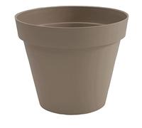 EDA - Pot de Fleur Rond Toscane Ø 25 cm - 6 L - Intérieur & Extérieur - Zone de rétention d'eau pour Limiter l'Arrosage - Plastique Recyclé - Ø 25 x H.21 cm - Taupe