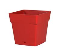 EDA - Pot de Fleurs Carré Toscane 10,2 L - Soucoupe Clipsée avec Réserve d'eau - 24,8 x 24,8 x 24,6 cm - Rouge Rubis