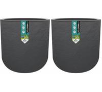 EDA - Pot Rond 40 cm Volcania'Up 32,5 L - Décor Imitation Pierre - Simple Paroi - Zone de Rétention d'eau - Ø 38,5 x H.36,8 cm - Gris Anthracite (Lot de 2)