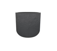 EDA - Pot Rond 40 cm Volcania'Up 32,5 L - Décor Imitation Pierre - Simple Paroi avec Colerette Trompe-l'oeil - Zone de Rétention d'eau pour Limiter l'Arrosage - Ø 38,5 x H.36,8 cm - Gris Anthracite