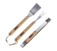 Edco Eindhoven B.V. Alpina Accessoire Brasero 3 Pièces - Ustensiles BBQ avec Pince, Spatule et Fourchette à Viande - INOX et Bois