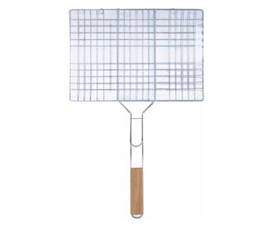 Edco Eindhoven B.V. Alpina - Panier de Barbecue - 35 x 24 cm - avec poignée en Bois - Accessoire de Barbecue pour Viande et légumes - Argenté