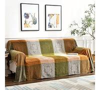 Edcooy Grand Jeté de Canapé en Chenille Tissé Coloré Avec Pompons pour Lit, Décoration d'Intérieur (Vert, Taille L : 220 x 260 cm)