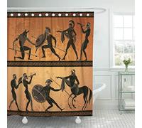 EdCott Antique Grec Statue Noire poterie pour Dieu Guerrier Minotaure Centaure Classique Style Grec imperméable Tissu Polyester décoration Maison Chambre Nettoyer Rideau Crochet Ensemble
