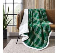 Eddie Bauer - Couverture en Flanelle de Coton, décoration d'intérieur, literie réversible en Sherpa pour Toutes Les Saisons (Union Bay Green, jeté)