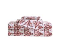 Eddie Bauer - Draps pour Grand lit, Ensemble de literie en Flanelle de Coton, brossé pour Plus de Douceur, décoration d'intérieur Confortable, certifiée Oeko-Tex (Jolly Trees Rouge, Grand lit)