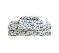 Eddie Bauer - Draps pour Grand lit, Ensemble de literie en Flanelle de Coton, brossé pour Plus de Douceur, décoration d'intérieur Confortable, certifiée Oeko-Tex (Deer Camp Green, Grand lit)