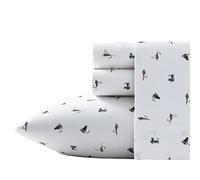 Eddie Bauer - Draps pour très Grand lit, Parure de lit en Percale de Coton, décoration d'intérieur Nette et fraîche (Mouches de pêche Blanches, 4 pièces, très Grand lit)