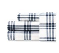 Eddie Bauer Home | Parure de lit en Percale 100% Coton, croustillante et fraîche, légère et évacuant l'humidité, Grand lit, Carreaux Bleu Marine