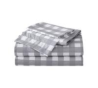 Eddie Bauer Home Sheets Parure de lit en Percale de Coton, Crisp & Cool, décoration d'intérieur élégante, Queen, Lakehouse Plaid Gris/Blanc