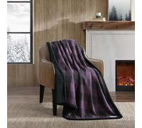 Eddie Bauer - Jeté de lit réversible en Flanelle Sherpa, décoration d'intérieur pour Toutes Les Saisons (Plaid Cabin Violet, jeté)