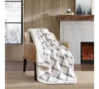 Eddie Bauer - Jeté de lit réversible Super Doux, en Peluche Ultra Douce, idéal pour Noël et éléphant Blanc, Couverture à Carreaux Confortable pour canapé (Plaid Gris, 127 x 152,4 cm)