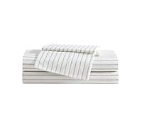 Eddie Bauer - Parure de lit 2 Places en Percale de Coton, Super Douce et Confortable, certifiée Oeko-Tex, Rayures Beiges (Essential Stripe Beige)