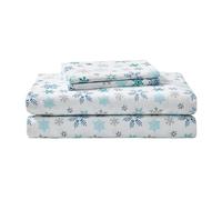 Eddie Bauer Parure de lit en Flanelle de Coton, brossée pour Plus de Douceur, décoration d'intérieur Confortable (Bleu et Blanc Tossed Snowflake, lit Simple)