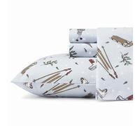 Eddie Bauer Parure de lit en Flanelle de Coton Chaude et Respirante avec Poches Profondes, brossée pour Plus de Douceur, décoration d'intérieur Confortable, certifiée Oeko-Tex, Jours de Neige Bleu