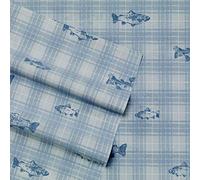 Eddie Bauer Parure de lit en Percale de Coton, Gracieuse et fraîche, décoration d'intérieur élégante, lit Double, Carreaux Methow Bleu/Blanc