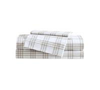 Eddie Bauer - Parure de lit King Size en Percale de Coton, Super Douce et Confortable, certifiée Oeko-Tex, Carreaux Basiques Beige (Basic Plaid Beige)