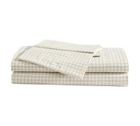 Eddie Bauer - Parure de lit, literie en Percale de Coton avec taie d'oreiller Assortie, Gracieuse et Respirante, 200 Fils au Pouce carré, Essentiels de Confort Classiques (Petit Vichy Beige, Grand