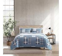 Eddie Bauer - Parure de lit pour Grand lit, literie réversible en Coton avec taies Assorties, décoration d'intérieur à Carreaux Patchwork (Bleu awthorne, Grand lit)