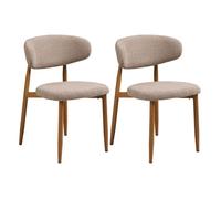 Eddie - lot de 2 chaises en tissu texturé - pieds en acier effet bois - Bois / Beige