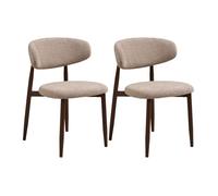 Eddie - lot de 2 chaises en tissu texturé - pieds en acier effet bois - Marron / Beige