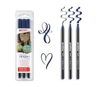 Edding 1255 feutre calligraphie - bleu acier - 3 stylos - pointe calligraphique 2 mm - feutre pour papier, bois, terre cuite, toile - pour débutants, lettrage, bullet journals, cartes de vœux