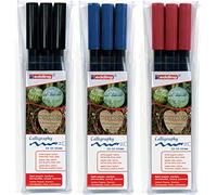 edding 1255 Lot de 3 crayons de calligraphie pour calligraphie et lettering sur presque toutes les surfaces Fabriqué en Allemagne, Noir/bleu/rouge