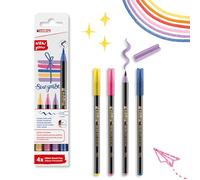 Edding 1340 Feutre paillettes - multicolore - 4 stylos pinceau à effet pailleté intensif - pointe pinceau flexible 1-6 mm - idéal pour l'écriture, le dessin et le coloriage de grandes surfaces