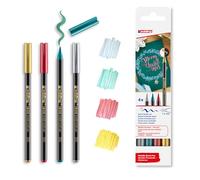 edding 1340 feutres pointe pinceau-Brushpen -Set noël-4 feutres-pointe pinceau flexible 1-6 mm-feutre métallique brillant pour écrire,dessiner et faire des croquis -haute opacité même sur papier foncé
