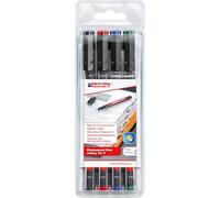 edding 141 F Feutre permanent - étui de 4 -multicouleur-pointe ronde,6mm-pour écrire sur du verre du plastique des films et surfaces lisses-permanent à séchage rapide résistant aux taches et étanche
