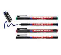 edding 142 M Feutre permanent - étui de 4 - multicouleur -pointe ronde 1mm-pour écrire sur du verre du plastique des films et surfaces lisses-permanent à séchage rapide résistant aux taches et étanche